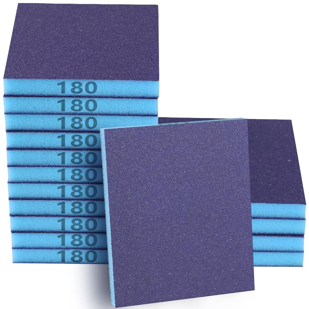16 Pack 180 Grits Sanding Sponge Fine Sanding Block, Washable and Reusable Wet Dry Sandpaper Block Sandpaper Sponge for Wood Metal FurniturePaint and Drywall