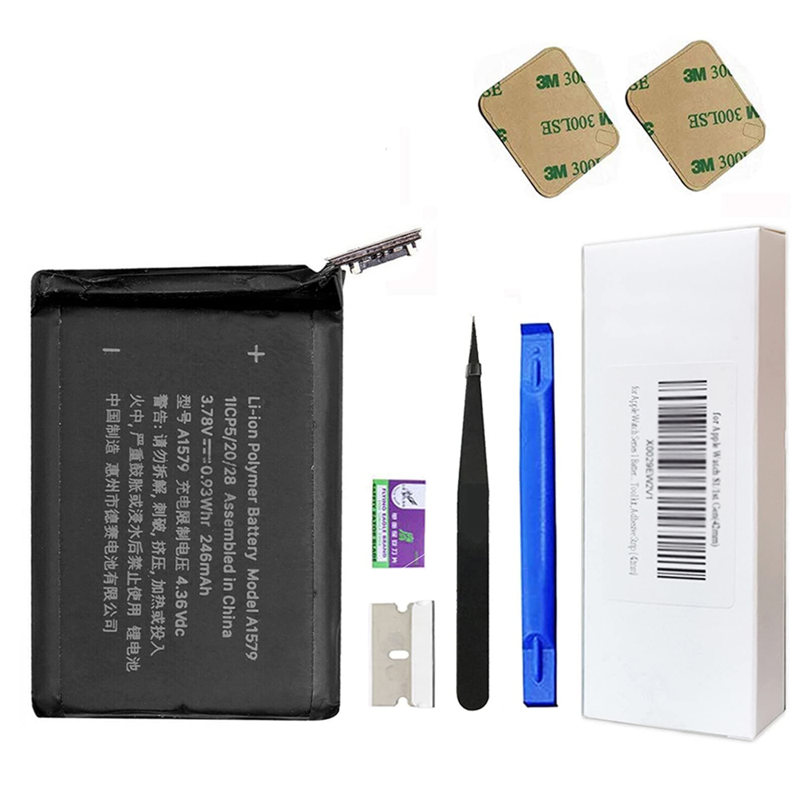 Original Battery Cell for Apple Watch Series 1 Battery Replacement A1803 and (1st Generation) A1554, with Complete Repair Tool kit, Adhesive Strip(42mm)