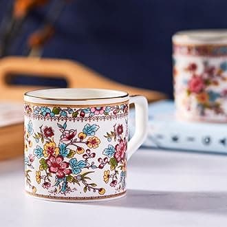 GOLDEN QUEEN'S Tea Cups Set of 6 | Ideal for Everyday Tea and Coffee, Enhancing Your Daily Rituals | Handcrafted & 24K Gold on Rim - Victorian Bloom