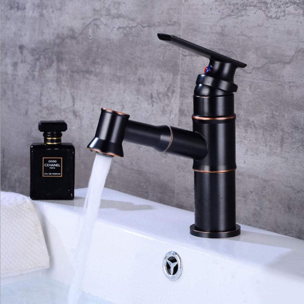 Linyuan Black Single Handle Pull Out Sprayer Sink Faucet Cold Hot Mixer,Pull Down Pull-Out Basin Faucet Tap