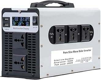 1500 Watts Pure Sine Wave Power Inverter, 12V 24V 48V 60V 72V DC to 110V/120V 230V/240V AC Converter, Peak 3000W Outlets, for Home Appliances, RV Camping, Off-Grid Solar,24V to 230V