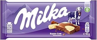 Milka Happy Cows Alpine Milk and White Chocolate Bar, Smooth Chocolate Harmony with Cow Spot Design, 90 g (Pack of 1)