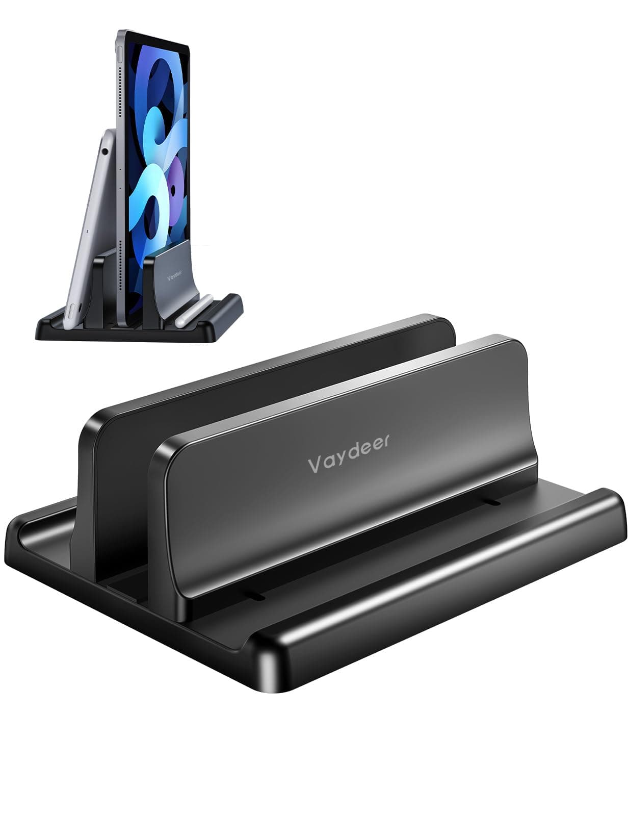 Vertical Laptop Stand Holder Organizer Plastic Adjustable Desktop Notebook Dock Space-Saving 3 in 1 for All MacBook Pro Air,Mac,HP,Dell,Microsoft Surface,Lenovo,up to 17.3 inches (Black)