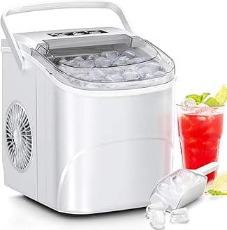 Antarctic Star Countertop Ice Maker,26Lbs/24H,9 Cubes in 6 Mins,Portable Ice Machine with Ice Scoop and Basket,2 Sizes of Bullet Ice Cube for Home Kitchen Office Bar Party, White