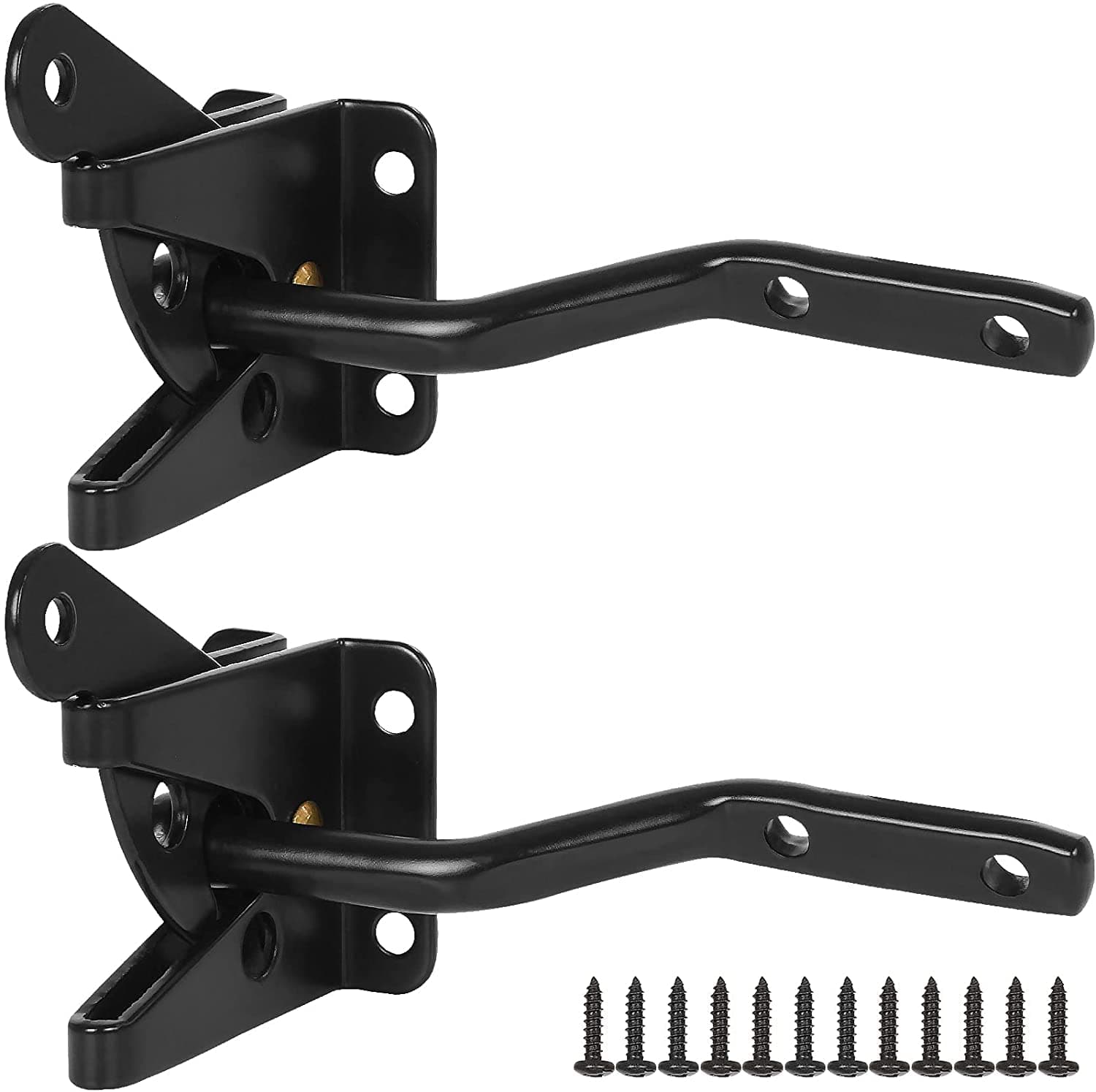 2 Pack Self Locking Gate Latch, Automatic Gravity Lever Latch for Wood Fence Gate Latch with Fasteners/5.7 Inch, Black Gate Hardware for Vinyl Fences