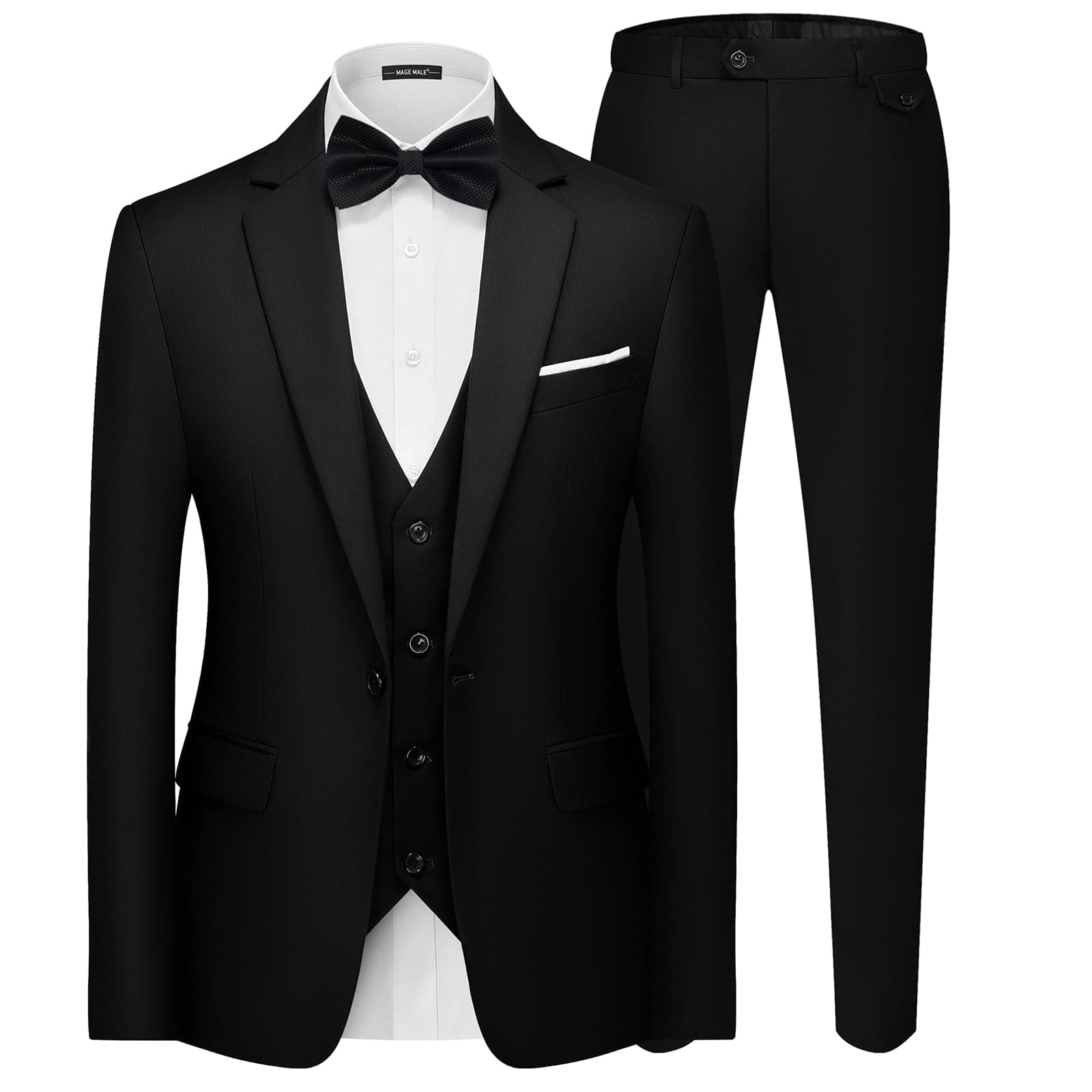MAGE MALE Men's 3 Pieces Suit Elegant Solid One Button Slim Fit Single Breasted Party Blazer Vest Pants Set