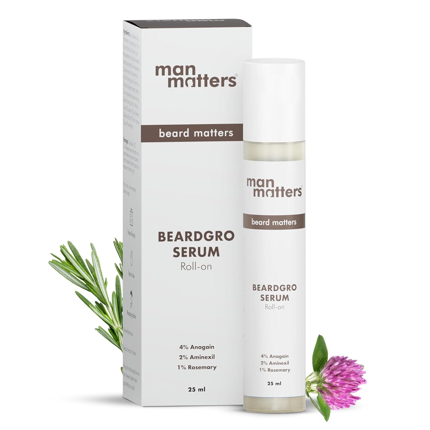 BeardGro Serum Roll On 25ml | 4% Anagain, 2% Aminexil & 1% Rosemary | For Stronger, Fuller & Thicker Beard | Solves Uneven & Patchy Beard | Lightweight, Fast Absorption