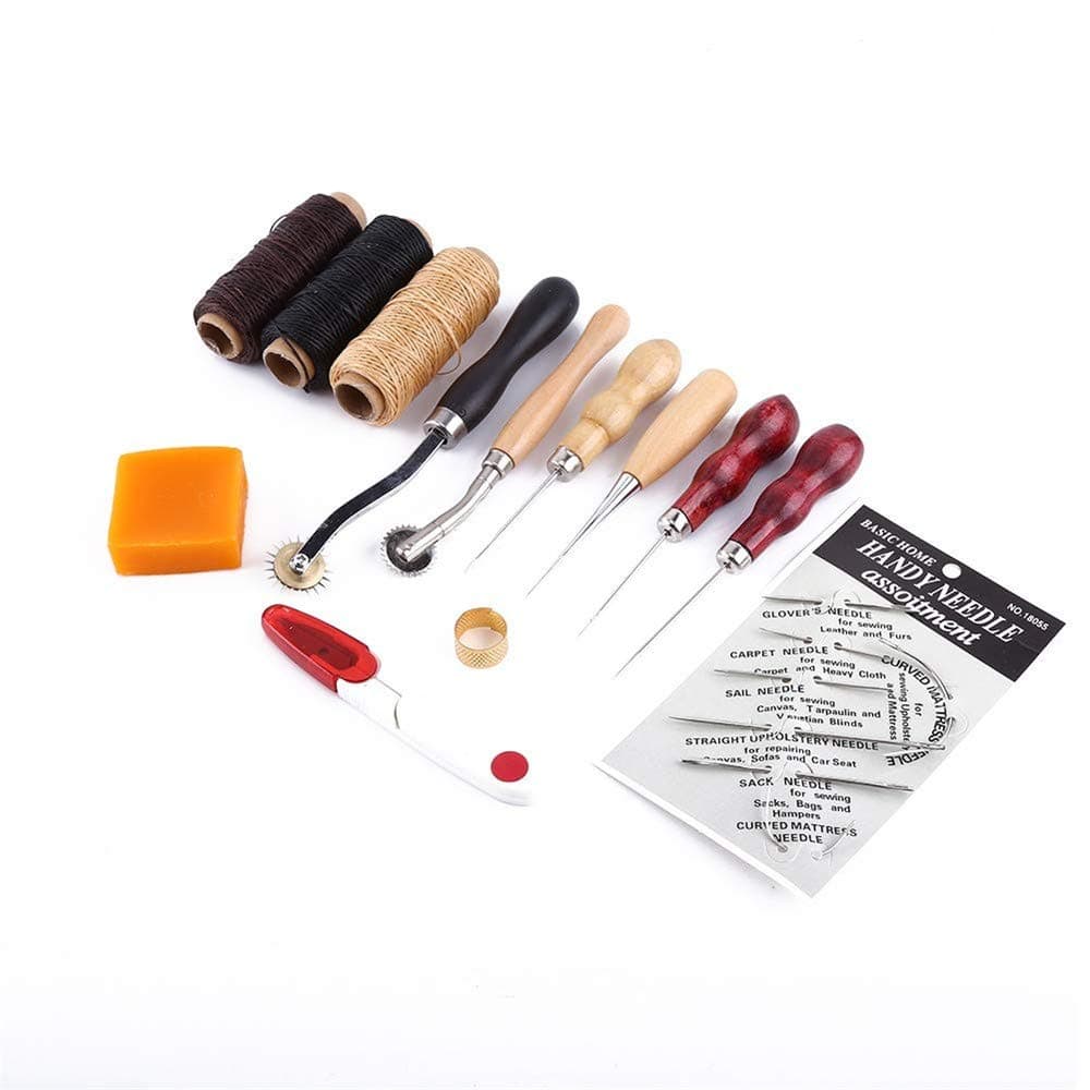 Leather Craft Hand Stitching Sewing Tool,Stitching Hole Punch Edge Beveler Carving Cutter Working Saddle Groover Awl Sewing Hand Basic Set Sewing Supplies Accessories Tools Set (14 Pcs Set)