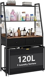 Laundry Hamper Laundry Basket with 3 Section Pull-Out Rolling Bags & 2-Tier Storage Shelf, Laundry Sorter for Organization and Storage with 2 Drawers for Laundry Room, Bathroom