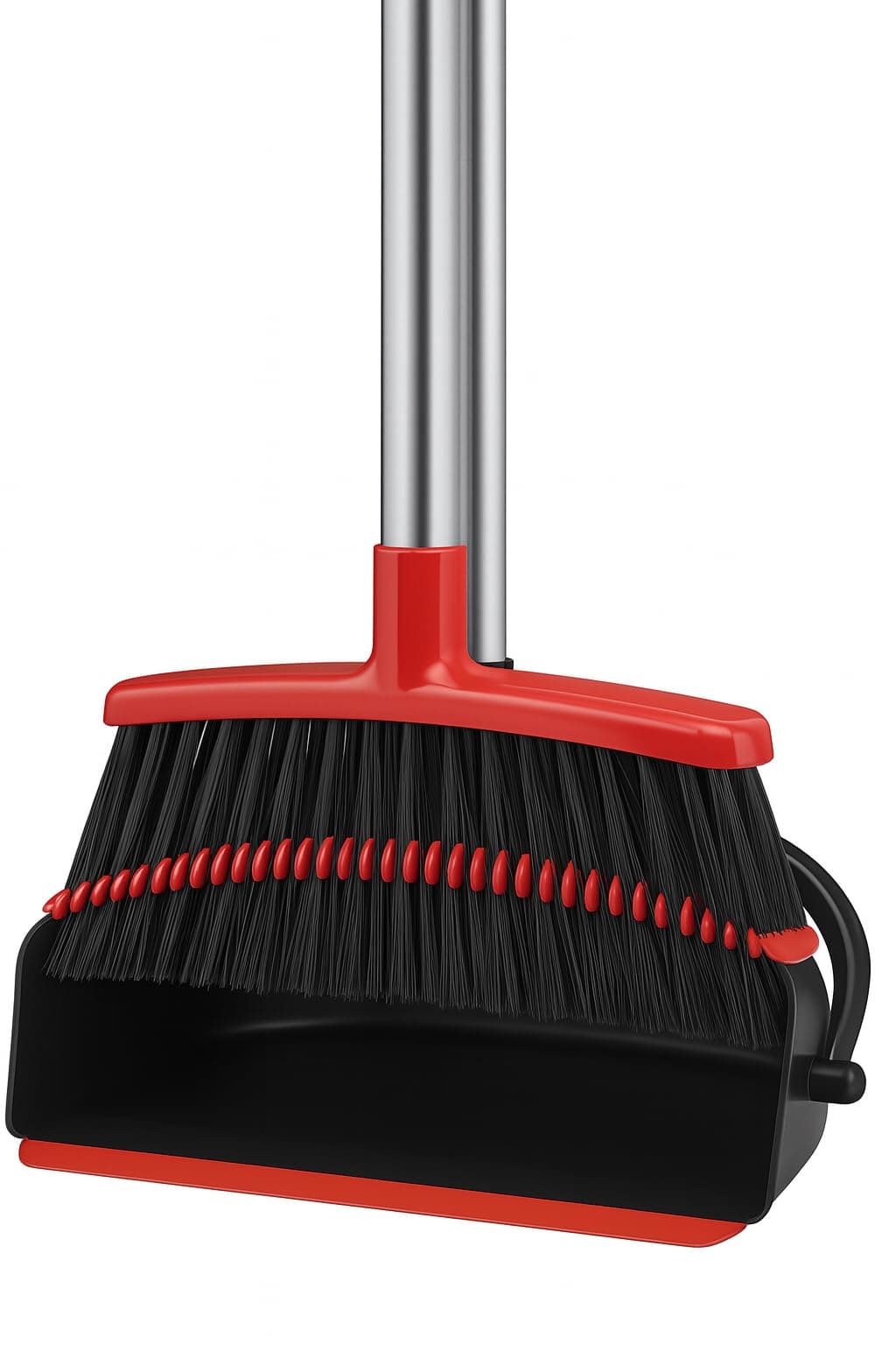 BH | Broom and Dustpan Set Long Handled | Brush with Comb Teeth | Upright Sweeping | Combo for Home Kitchen Room Office Lobby Floor (Black and Red) - By BEST HOUSE