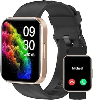 RUIMEN Smart Watches for Women Men (Answer/Make Calls) Compatible with iPhone/Android Phones, 1.85" HD Screen Fitness Tracker Heart Rate Monitor 100+ Sports Tracker Watch Waterproof (Black/Gold)