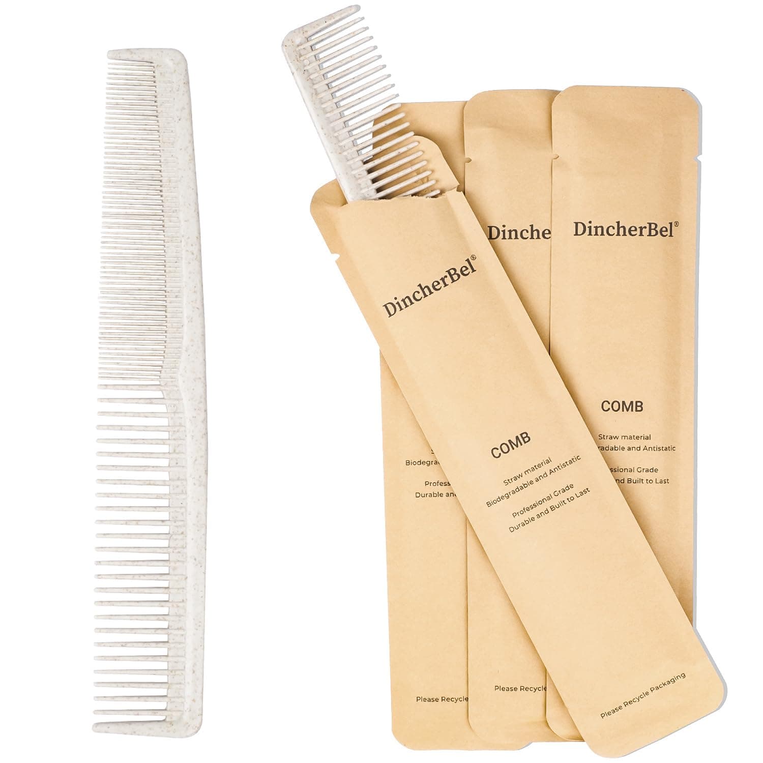 Hair Combs Bulk, Disposable Wheat Straw Combs Individually Wrapped Combs for Hotel, Travel, Airbnb, Charity, Church, Homeless (Pack of 100)