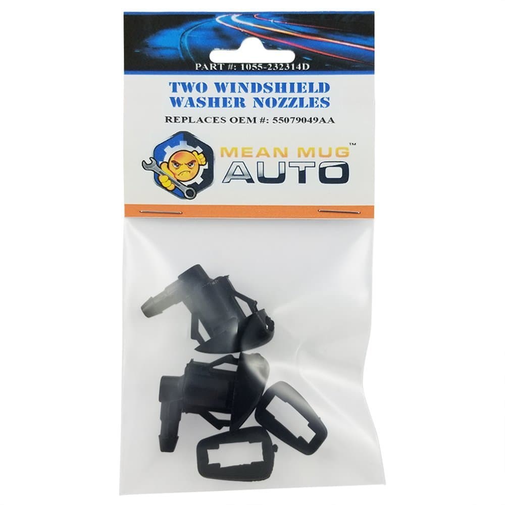 1055-232314D (Two) Front Windshield Washer Nozzles - Compatible with Jeep Grand Cherokee, Mitsubishi Galant - Replaces OEM #: 55079049AA