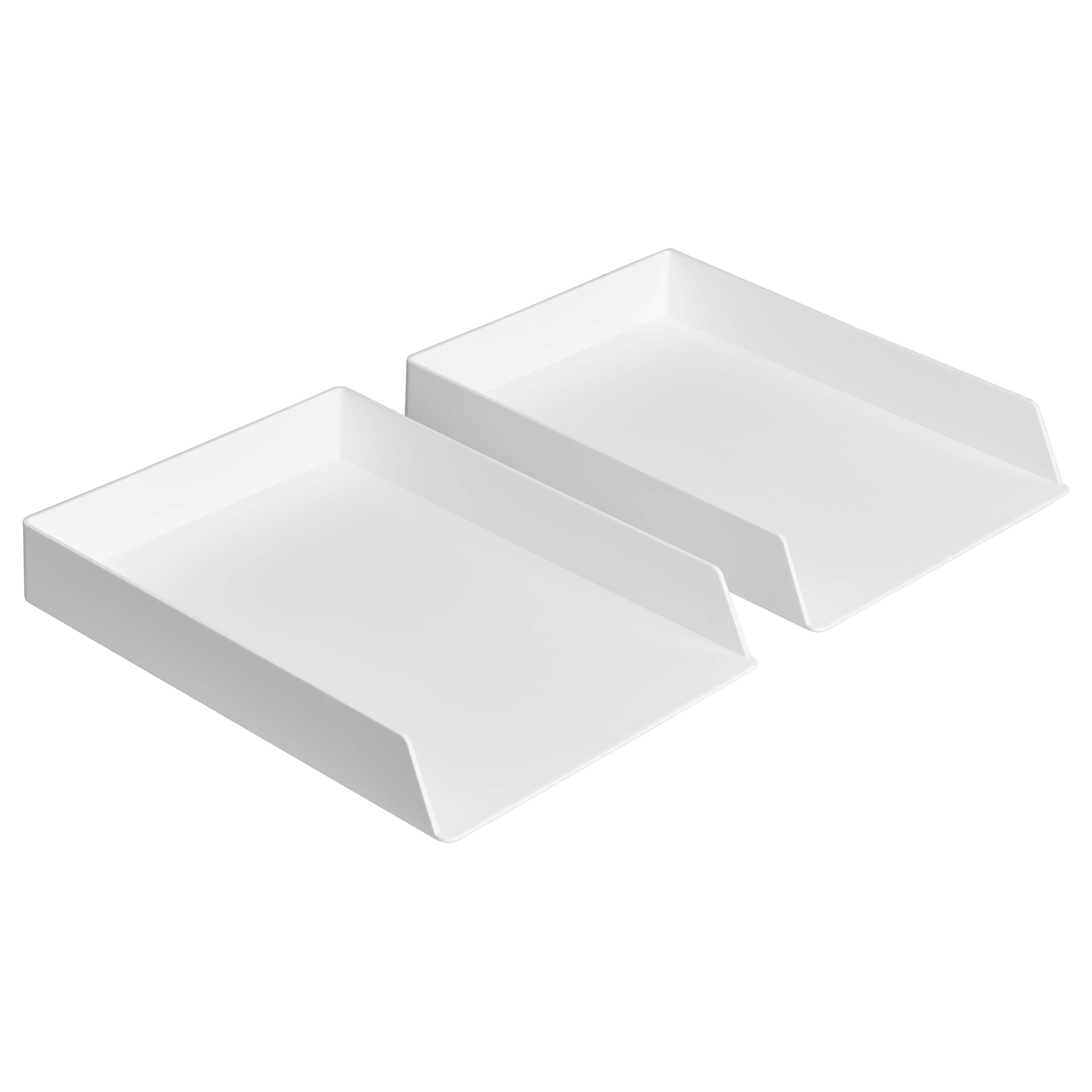 Amazon Basics Rectangular Plastic Desk Organizer, Letter Size Tray for Documents, 13 x 9.7 x 2.2 inches, White, 2-Pack