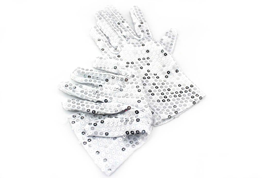 White Silver Sequin Dance Gloves [Womens Medium / Mens Small] Glitter Rave Costume Party Halloween or Christmas Event / Gift