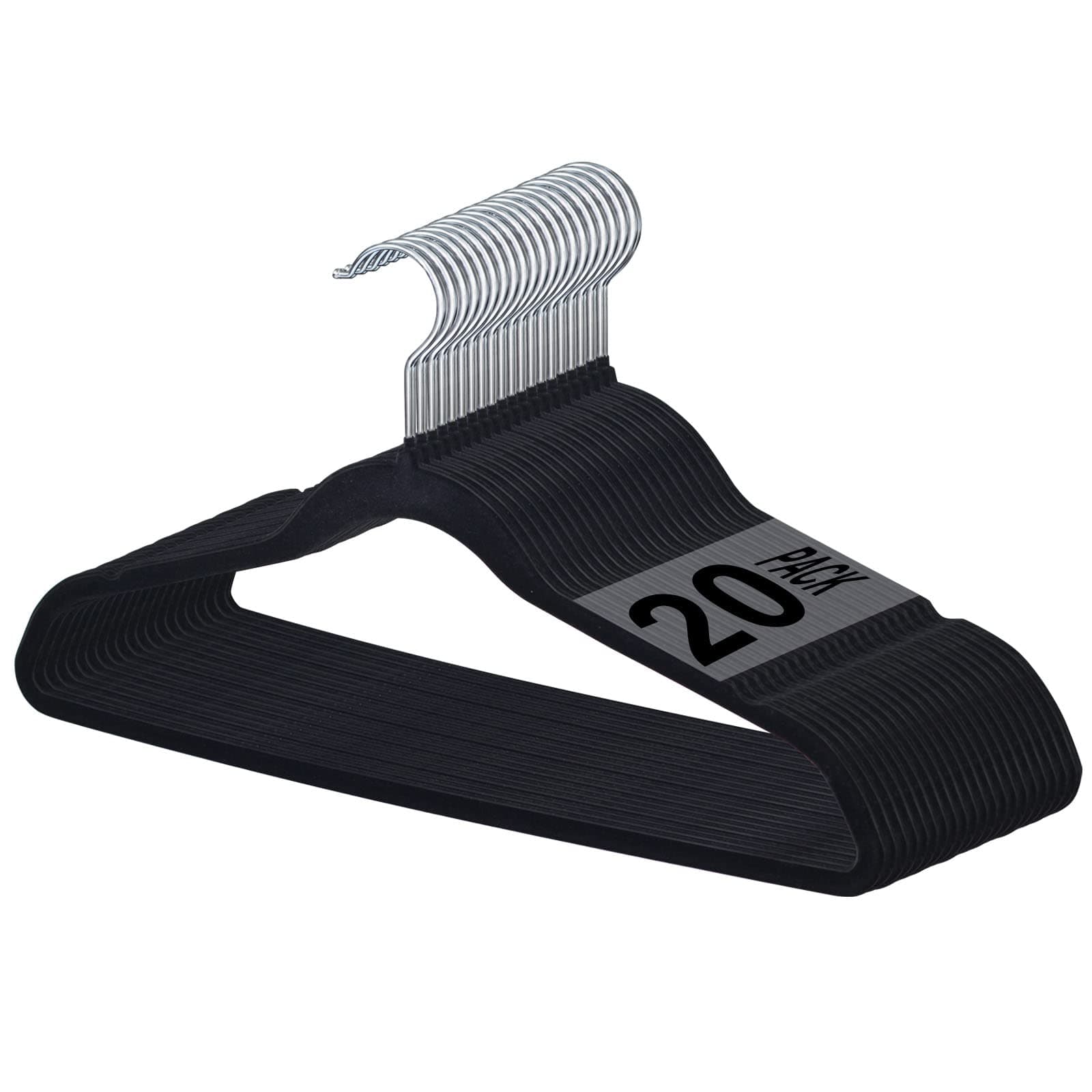 Sky-Touch 20Pcs Non Slip Felt Hangers Space Saving Clothes Hanger Velvet Hanger Heavy Duty Adult Hanger For Coat, Suit - Black