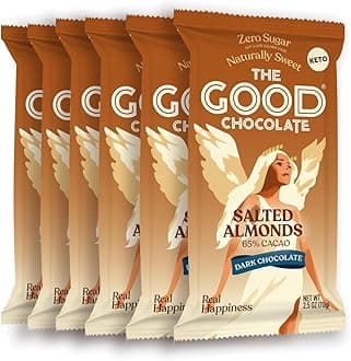 Salted Almonds Dark Chocolate Bars with Zero Sugar & Lower Net Carbs – Keto Chocolate Bar with Lower Calories, All Natural and Non-GMO Keto Snacks, 2.5 oz (6 Bars Value Pack)
