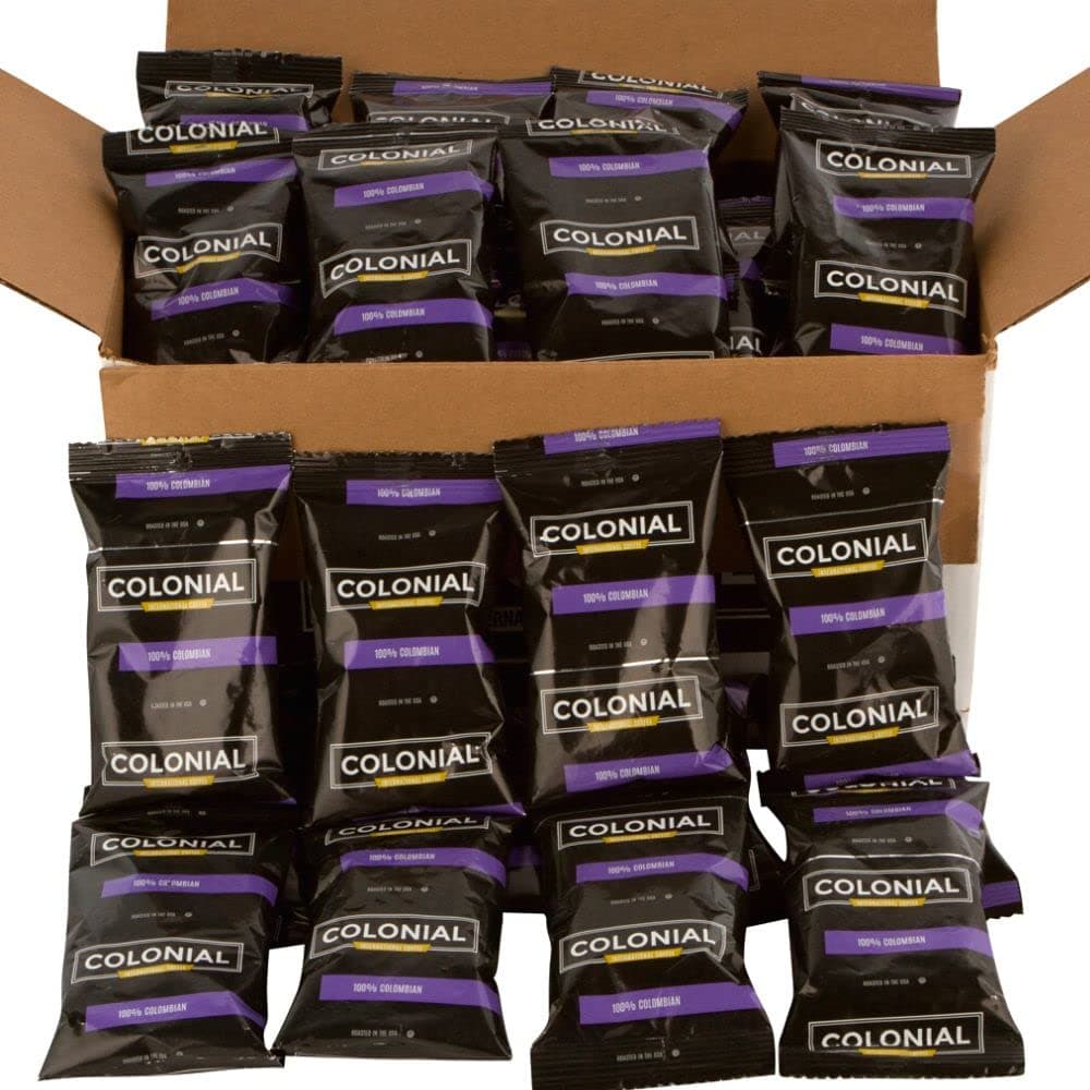 COLONIALCoffee Packets, Pre Ground Coffee Packs, Colombian Medium Roast, Bulk Bags for Drip Coffee Makers, (2.5 oz Bags, Pack of 60)