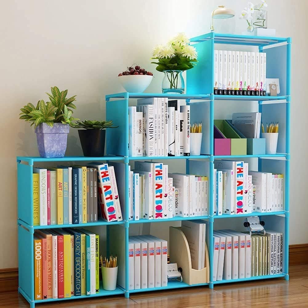 Angotrade (Blue - 9 Cube) - DIY Adjustable Bookcase, Bookshelf with 9 Book Shelves, Home Furniture Storage