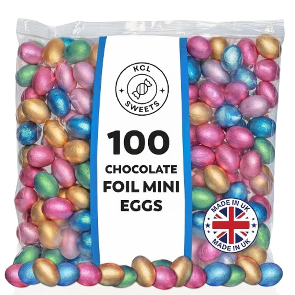 Foil Chocolate Mini Eggs - Pack of 100 Mixed Colour - Bulk Chocolate Eggs Easter Hunt Treats - Creamy Mini Chocolate Eggs for Easter Parties & Celebrations