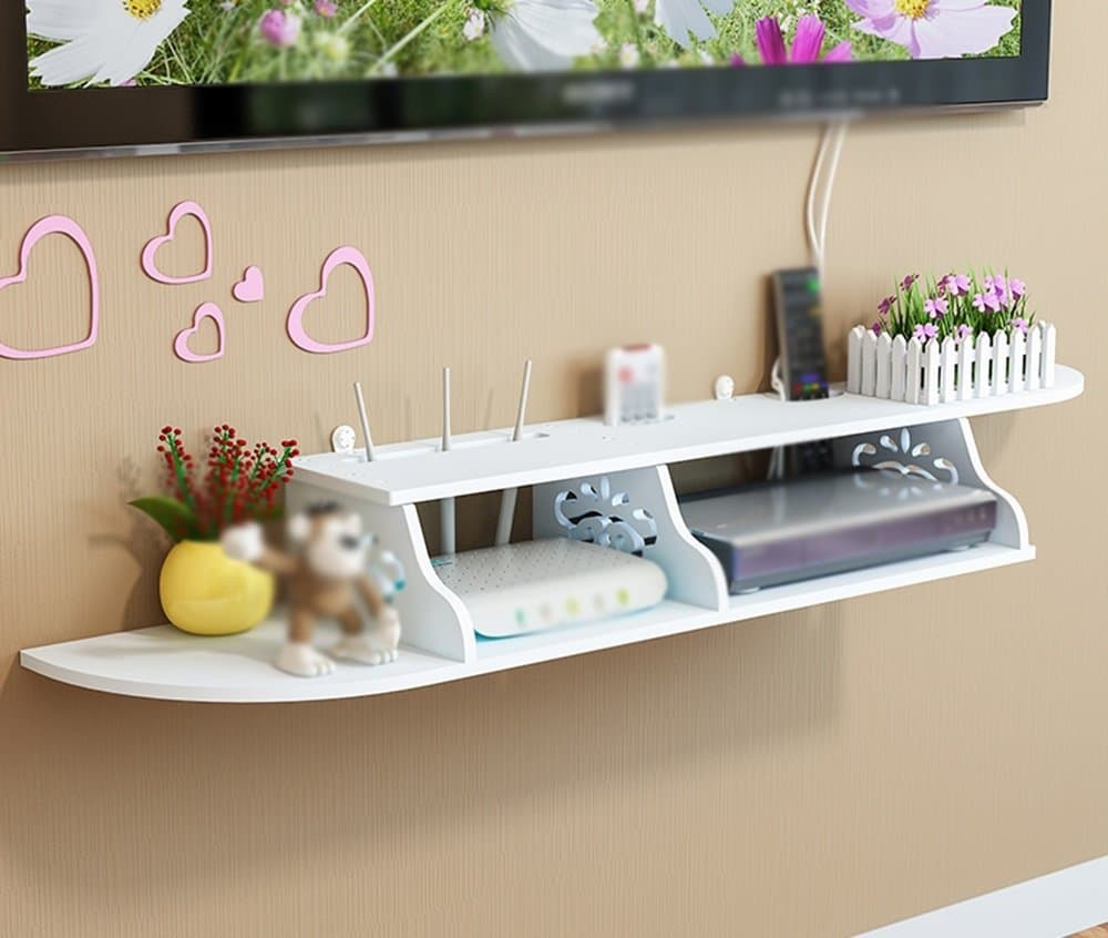 TV Set-top Box Rack/Two Grid Free Punch Shelves/Remote Control Storage Box/Living Room TV Wall Mount/Bedroom Wall-Mounted Shelves/Router partition/Living Room Wall Shelf/(100209cm)