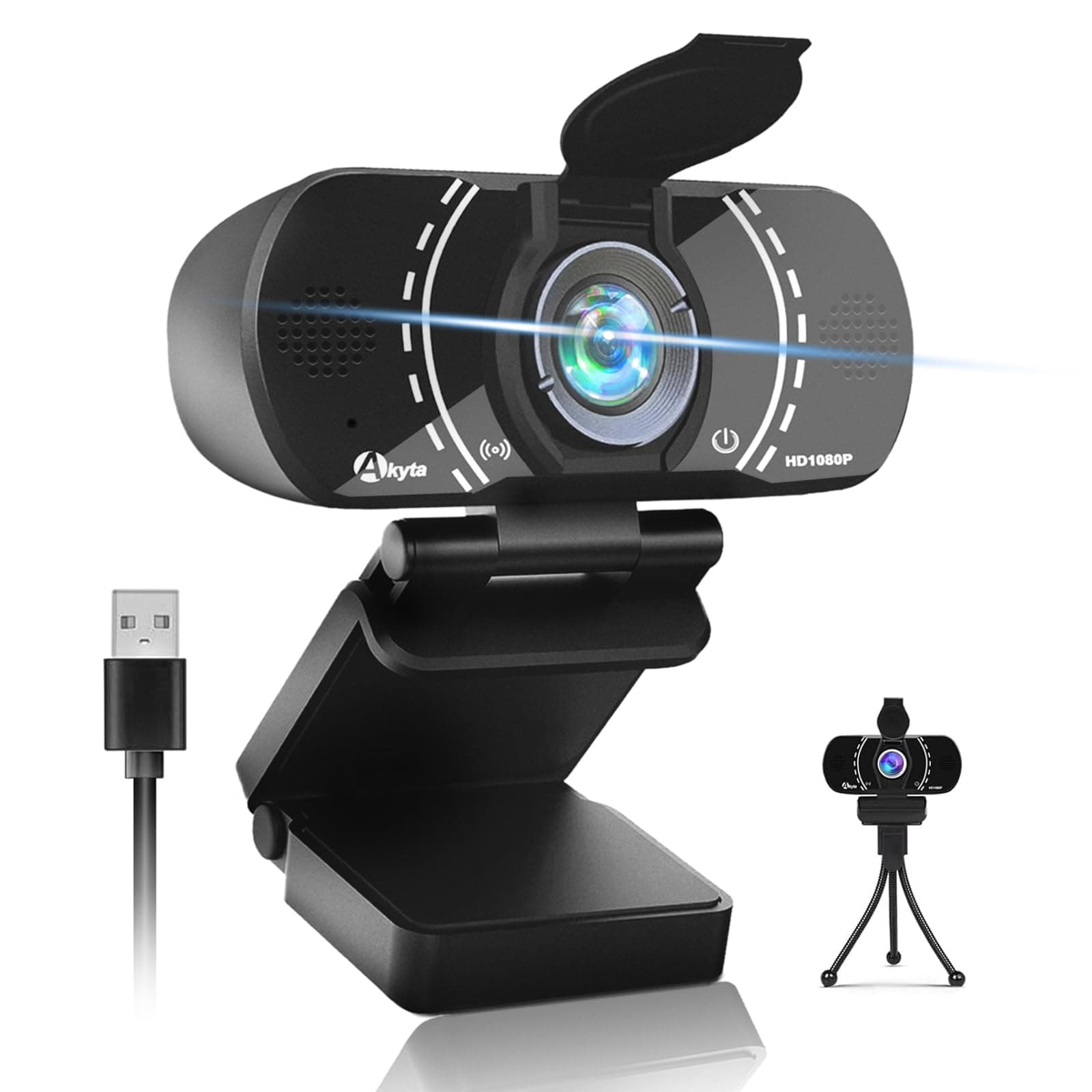 Webcam for PC, 1080P Webcam with Microphone/Tripod/Privacy Cover/Wide Angle 110°, Plug & Play USB Web Camera for Desktop Computer PC Laptop Mac Video Calling/Streaming/Zoom Conference 