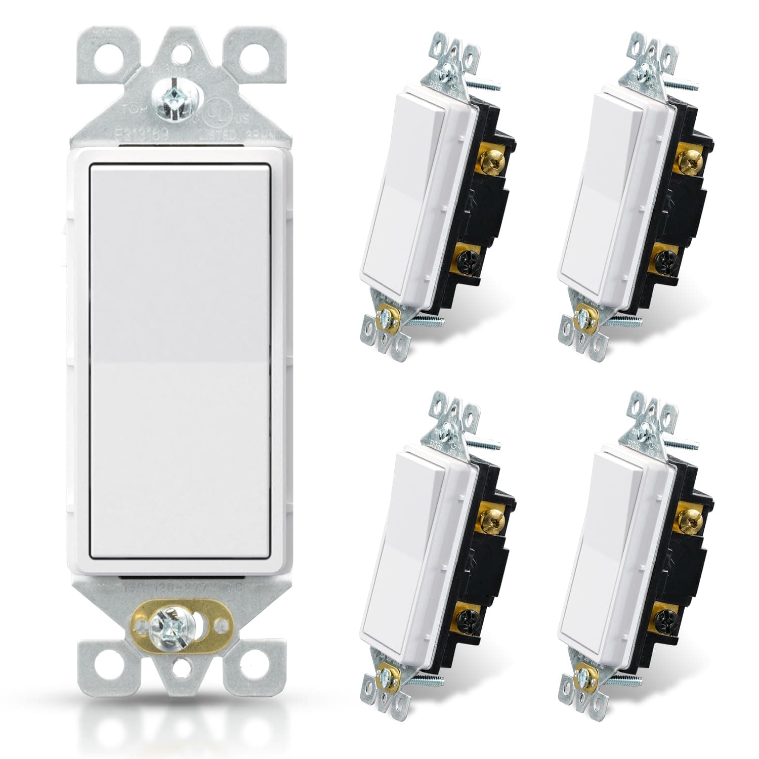 ELEGRP Matte White 3 Way Decorative Light Switch, 15Amp, 120-277 Volt, AC Decors Rocker Paddle Wall Switch Replacement, Self-Grounding, Residential and Commercial Grade, UL Listed (5 Pack)