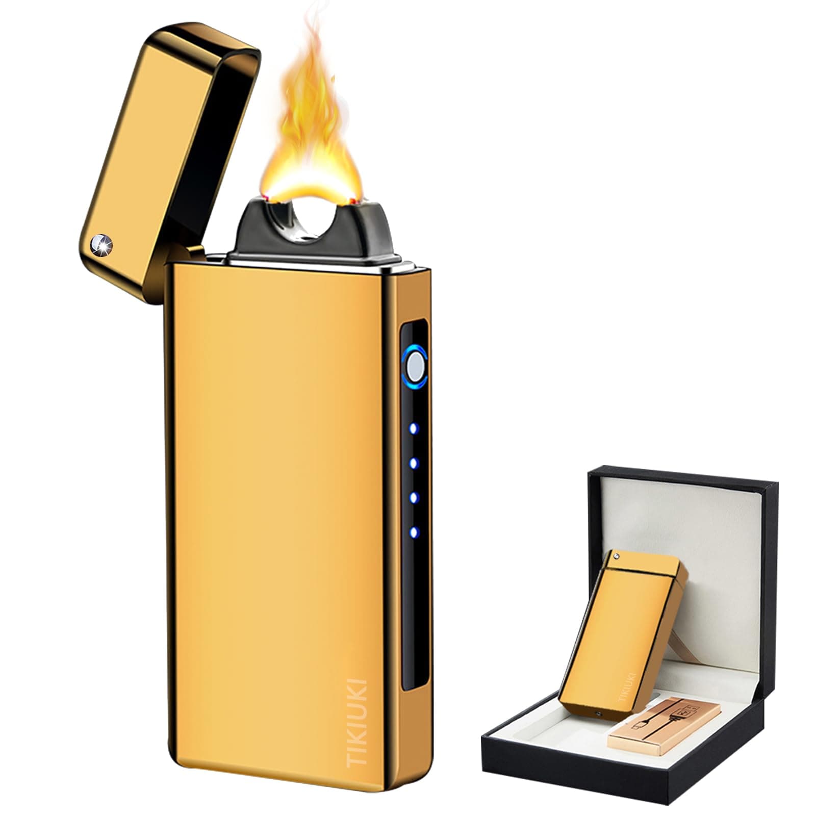 Electric Lighter Rechargeable, Windproof Arc Lighter USB Plasma Lighters with Visual Battery, Cool Vintage Lighters Custom Design, Zinc Alloy Body for Outdoor Camping Candle Gift(Gold)