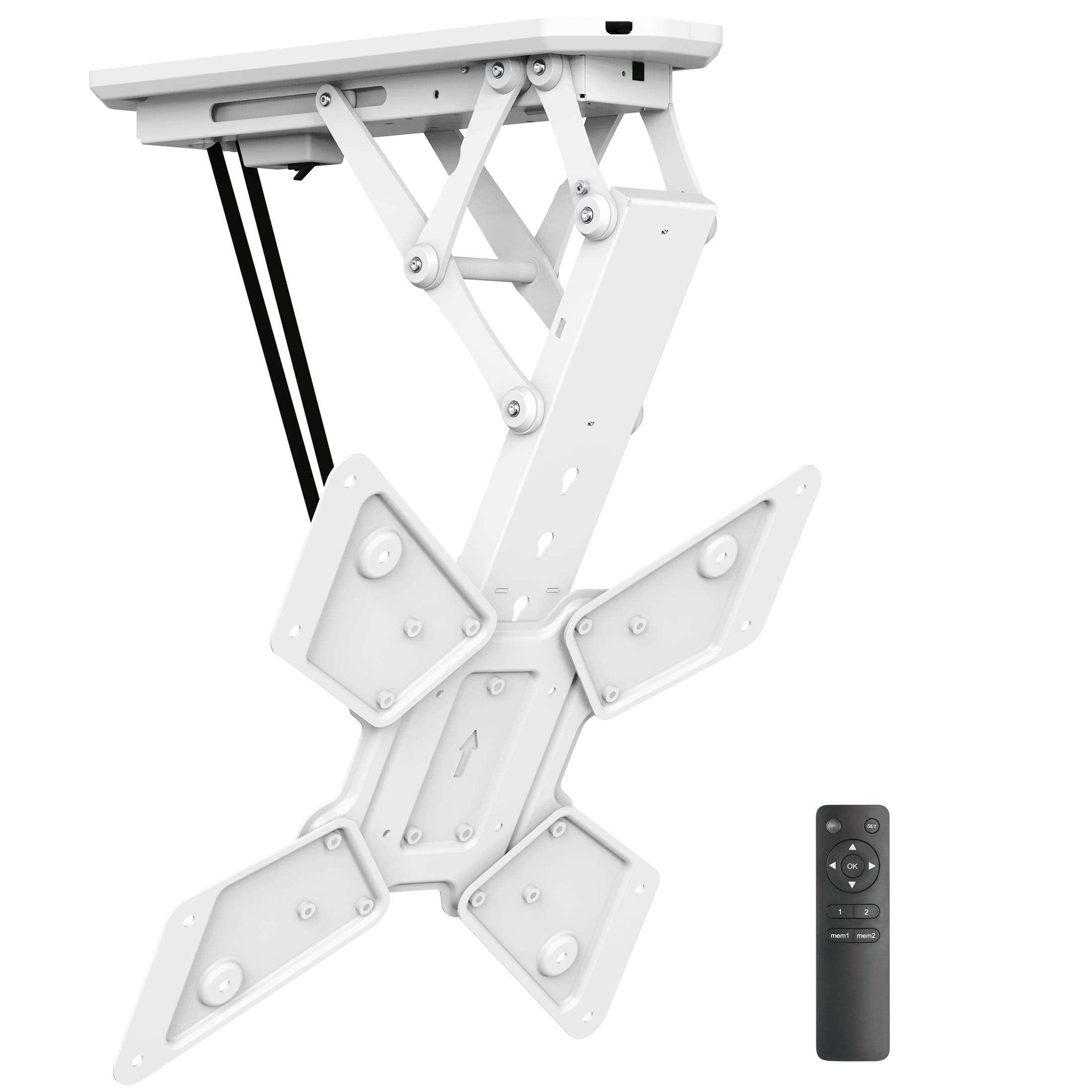 Mount-It! Motorized Ceiling TV Mount with Remote, Electric Flip Down Pitched Roof Mount Fits 32, 37, 40, 47, 50 and 55 Inch Flat Screen TVs and Monitors, White