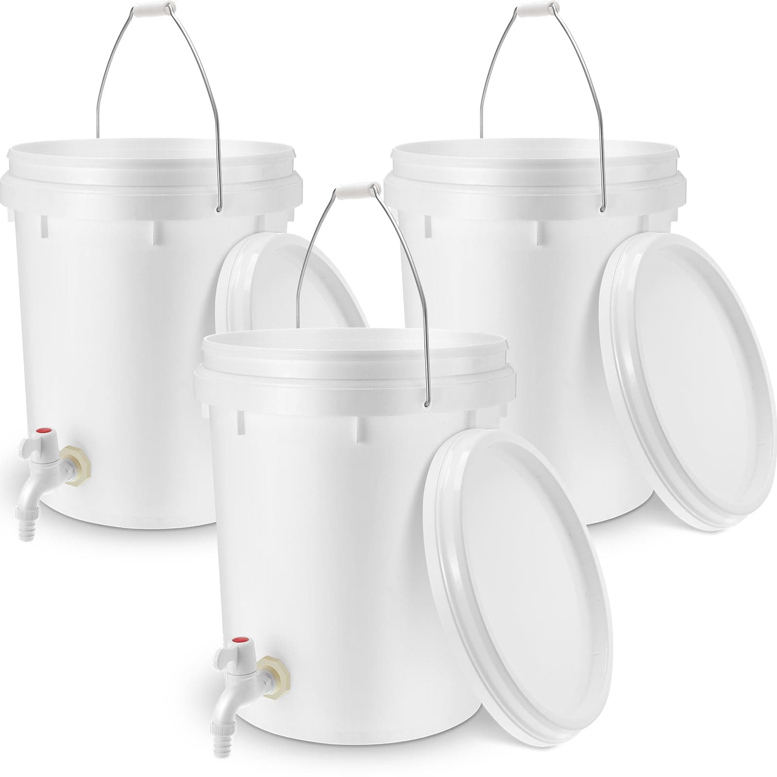 Maxcheck 3 Pack Bucket with Spigot and Lid, Plastic Drink Dispenser with Bottling Bucket Spigot for Self Service Catering and More(2.5 Gallon)