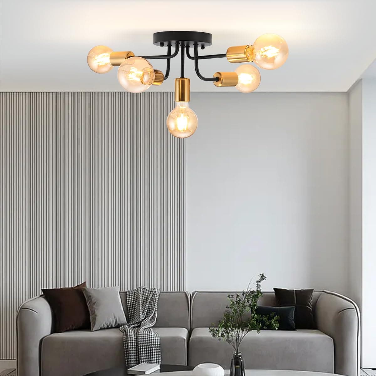 Modern Sputnik Ceiling Light Fitting, Semi Flush Mount Ceiling Lights Pendant Light Fitting for Bedroom Living Room Restaurant, Hanging Lamp Fixture for E27 Ceiling Lights(Bulb Not Included)