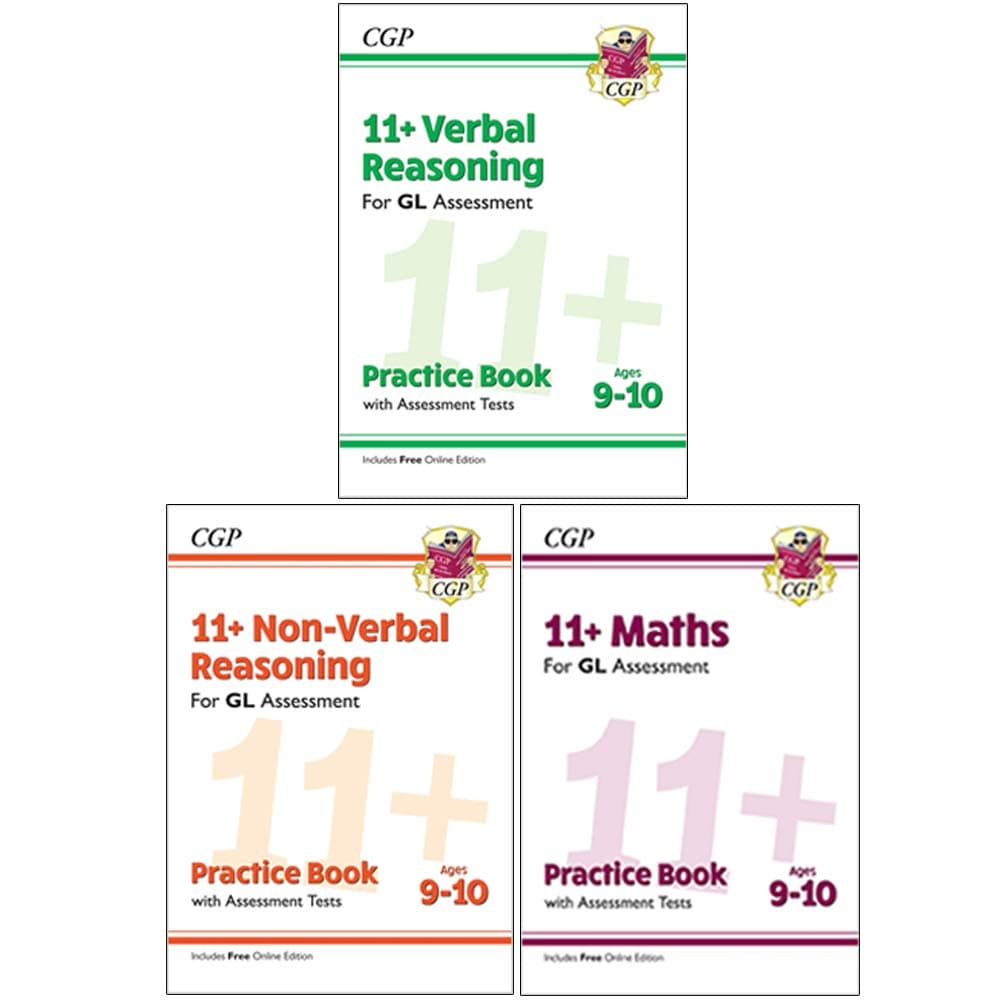 CGP 11+ Gl Verbal Reasoning, Non-Verbal Reasoning, Maths Practice Book & Assessment Tests 3 Books Collection Set