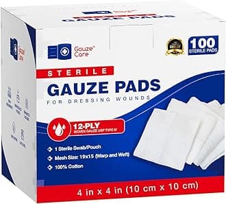 100pc Large Sterile Gauze Pads 4x4 Sterile for Wounds Bulk - 12ply Woven Gauze Sponges 4x4 Sterile - USP IV Breathable Mesh 4x4 Gauze Pads Sterile for Enhanced Absorption - First Aid Medical
