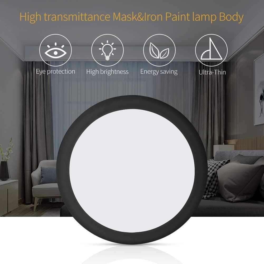 LED Flush Mount Ceiling Light,Okekeou Ultra-thin 18W(120W Equivalent) Dimmable 3000K-6000K，14in,Cool &Warm White,Black Border Round Lighting Fixture for Kitchen,Hallway,Bathroom,Stairwell,Dining Room [Energy Class A+++]