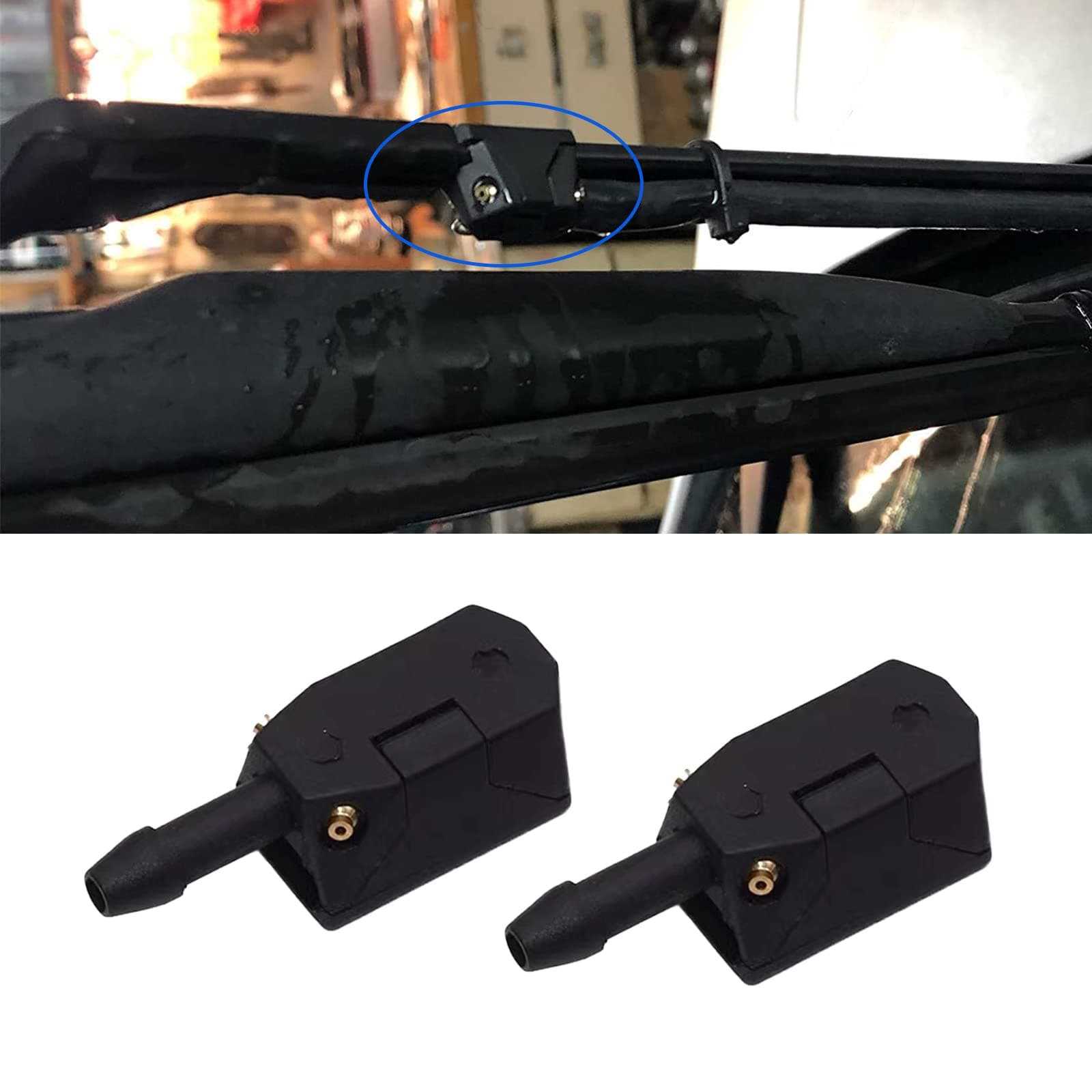2 PCS Car Universal Front Windshield Washer Wiper Sprayer Nozzle Arm Mounted Window Water Spray Sprinkler Jet 4Way 8mm 9mm (Black)