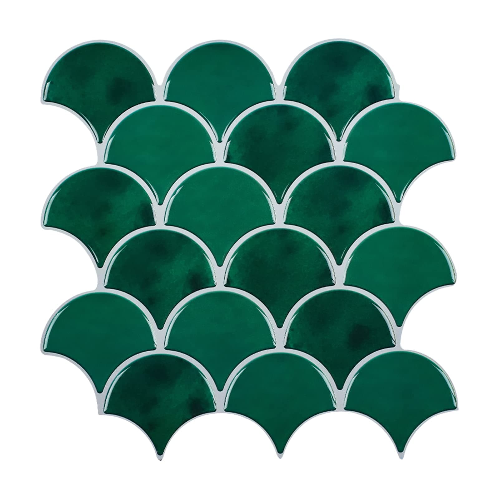 Fish Scale Peel and Stick Wall Tile, Emerald Green Backsplash Removable Scallop Mosaic Kitchen Backsplash 3D Self Adhesive Stick on Wall Tiles (10 Sheets)