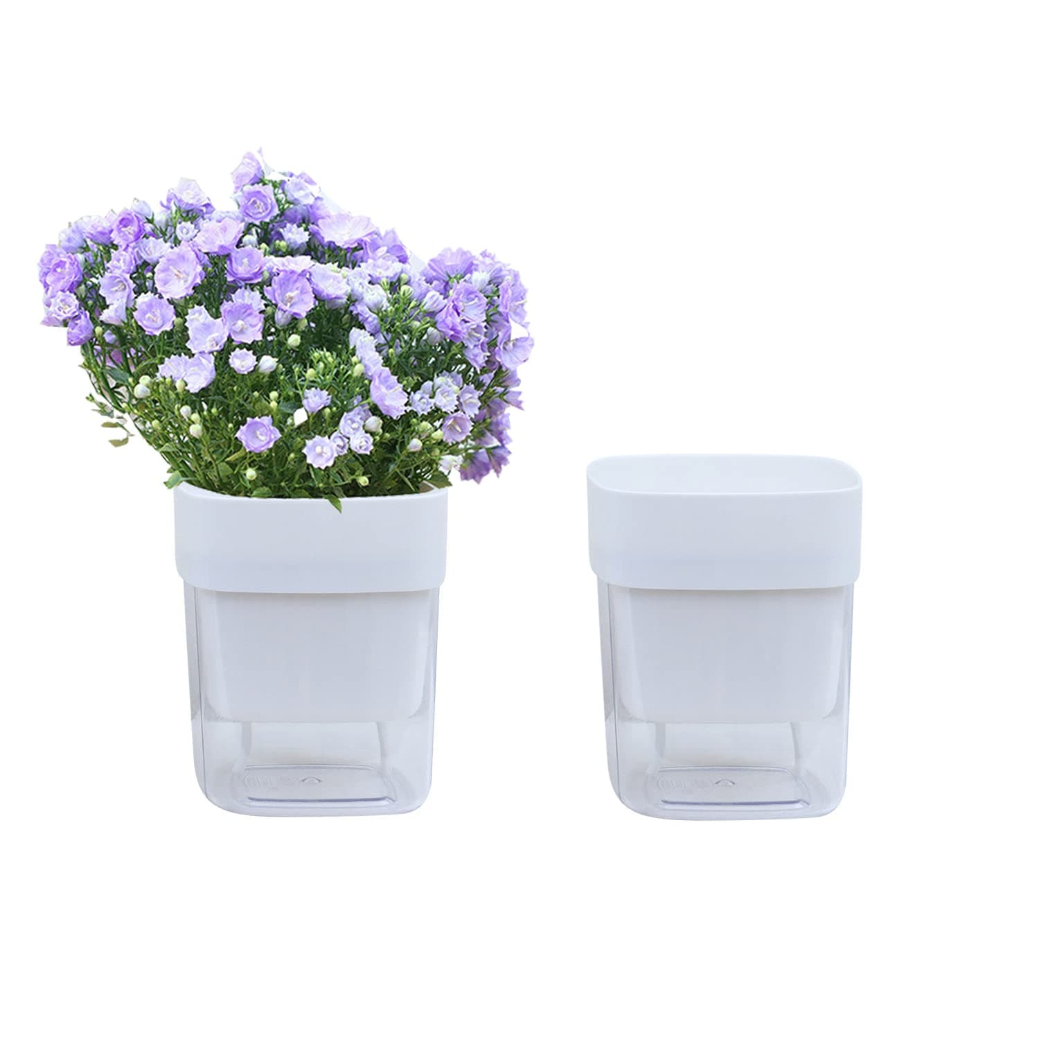 Self Watering Planter Pots Set, 2 Pack 6.2 Inch Sqaure Plastic Double Layers Flower Pot with Wick Rope for Indoor and Outdoor Plant (White)