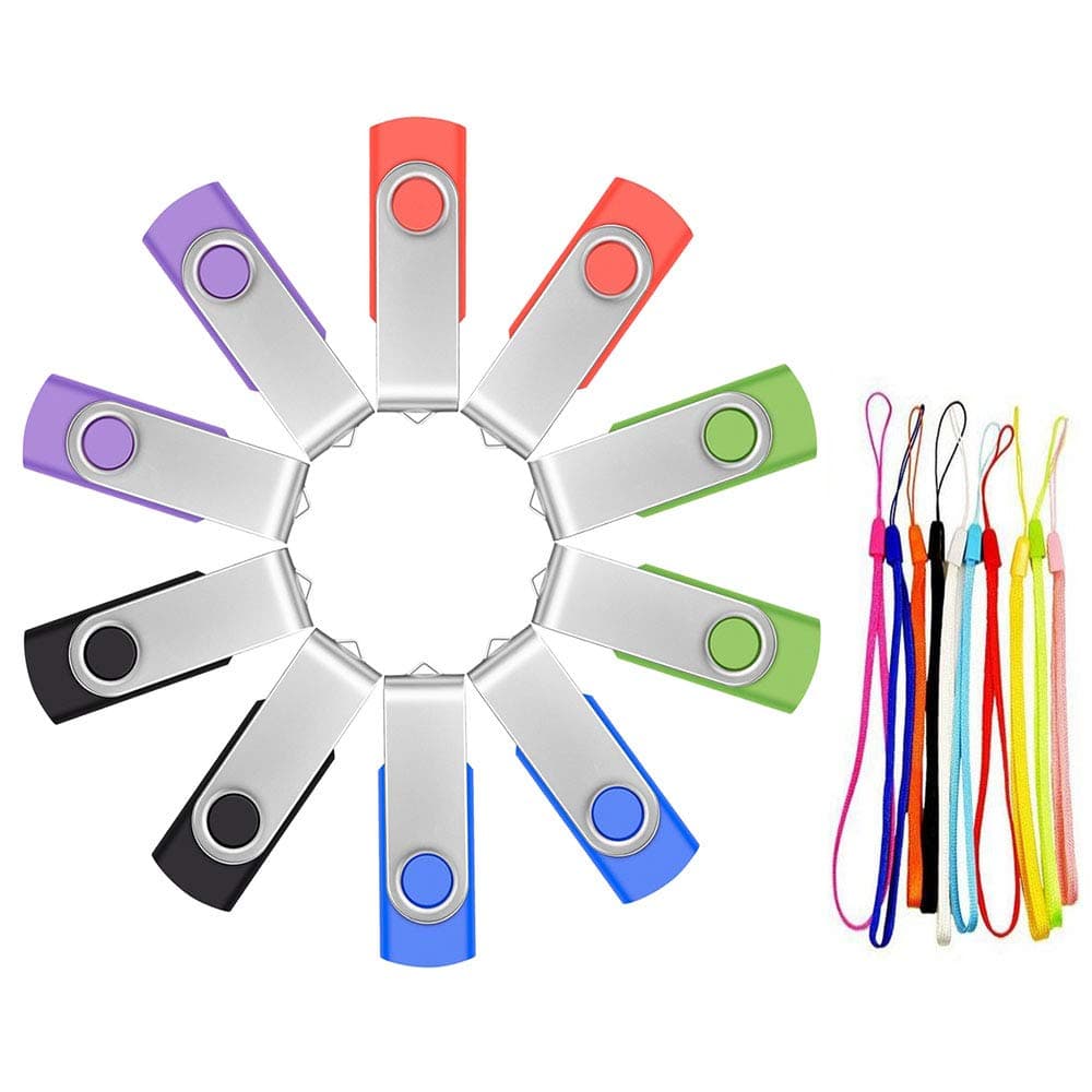 4GB USB 2.0 Stick Pack of 10 Memory Sticks - Portable Multi-Coloured Flash Drive 4 GB Swivel Metal Pendrive - FEBNISCTE Value Multipack Pen Drives Swivel Thumb Drive Data Storage with Cords Gift