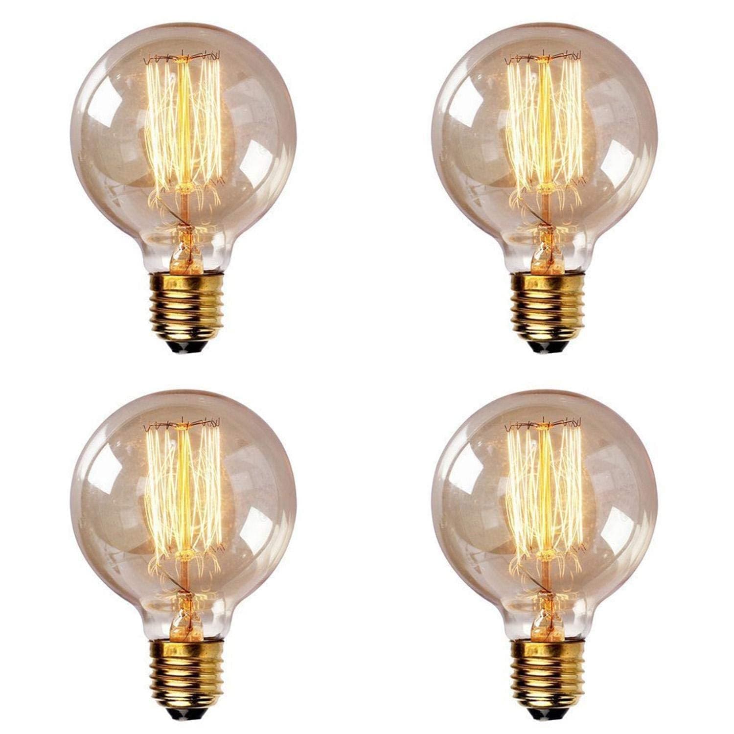 Large Decorative Light Bulb G80 220V 40W Edison Round Light Bulb E27 Retro Bulb for Living Room Restaurant Study Bedroom Balcony Pack of 4-Straight Line Style