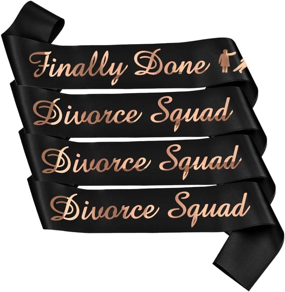 Finally Done and Just Divorced Squad Sash (4 pc) Black Divorced Party Supplies Decorations for Finally Divorced, Newly Unwed, Single Women, Funny Divorce, Break Up Gift - Party Sash MS4U Done