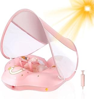 Baby Float with Canopy UPF50+ Sun Protection for Infant Newborn Toddler Inflatable Swimming Spring Swim Water Float 0-36 Months with Balance Ball Safety Seat