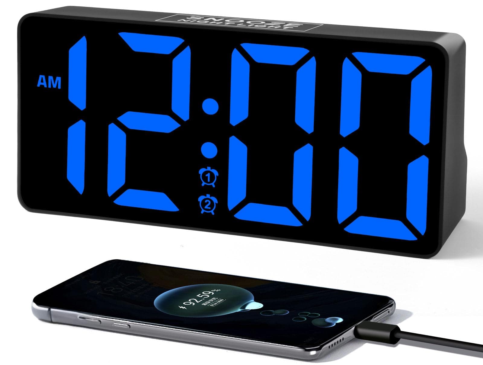 PPLEE Alarm Clock for Bedroom with Night Light & Bold Digits-7 in Digital Clock with Dual Alarms & USB Charger Ports,Battery Backup,Adjustable Brightness&Volume,DST, Loud Desk Clock for Heavy Sleeper