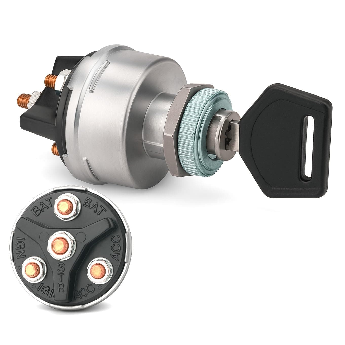 MGI SpeedWare 4-Position Universal Ignition Key Switch for 12V Car, Truck, Tractor, Trailer, Forklift - Acc/Off/IGN/(Start)