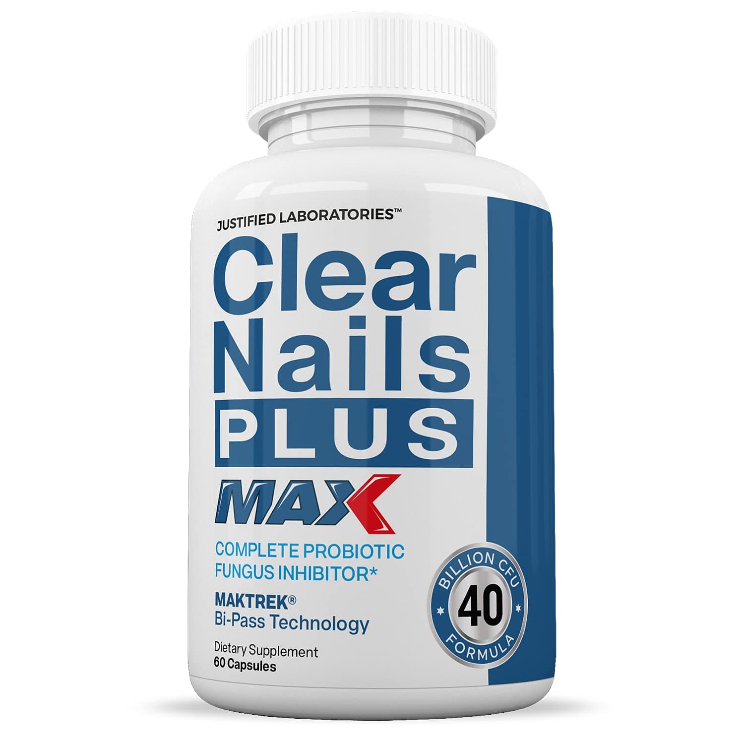 Justified LaboratoriesClear Nails Plus Max Pills 40 Billion CFU Probiotic Supports Strong Healthy Hair Skin Nails 60 Capsules