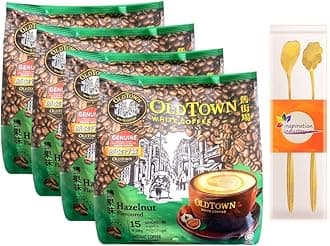 Old Town White Coffee - Malaysia Old Town Coffee Instant Coffee 3 in 1 Hazelnut Flavor - coffee powder，旧街白咖啡, Hazelnut Coffee 4 Packs（ Gift 2 coffee Stirrers )