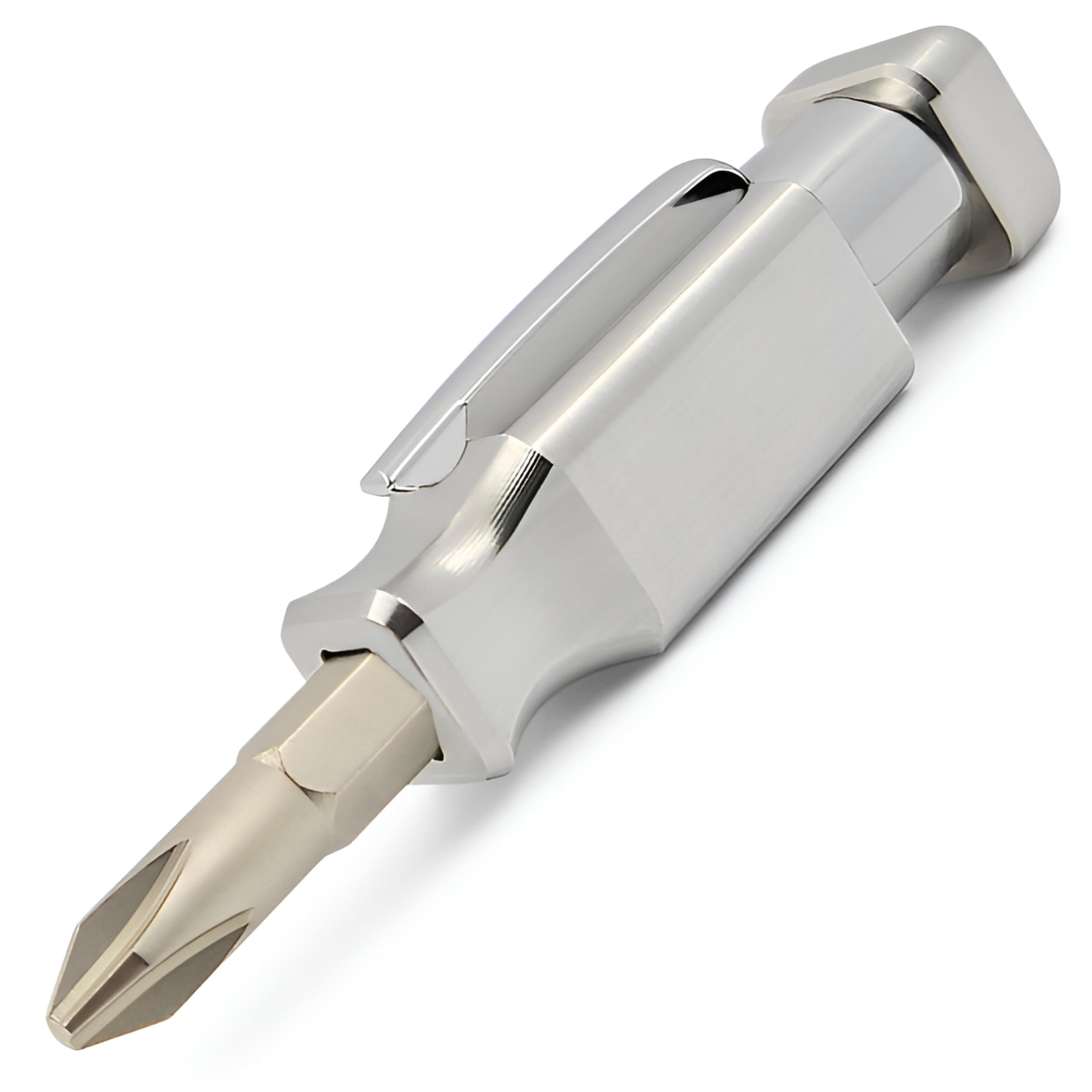Pocket Screwdriver with Magnet and Clip - Double Ended Phillips and Flat Head - Made of Stainless Steel (Stainless Steel)