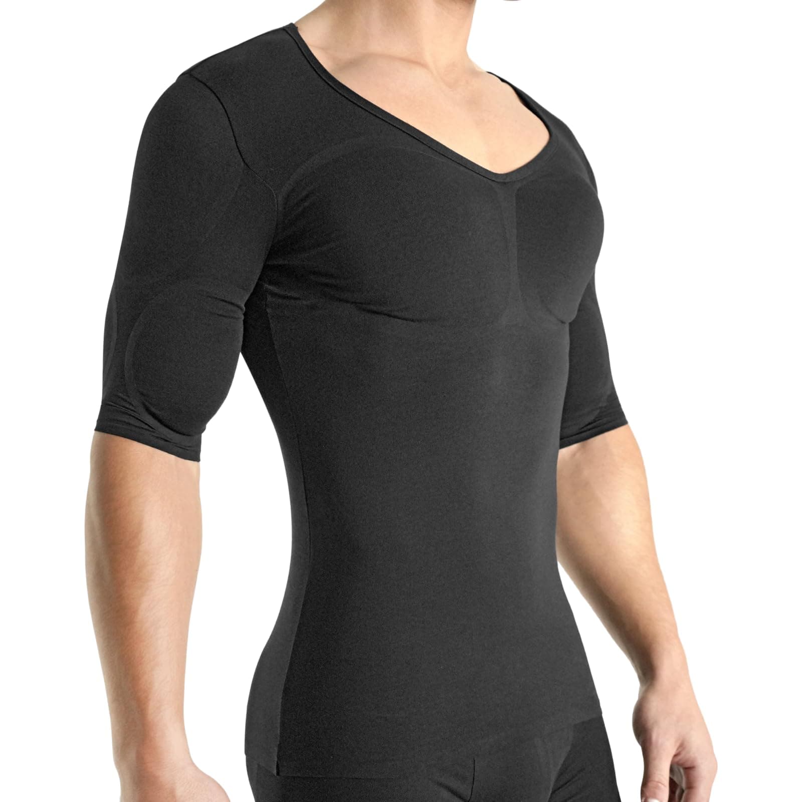 Rounderbum Men’s Muscle Tech Shirt with Removable Padding – Stealth Muscle Tee for Chest & Shoulder Boost, 1 Color