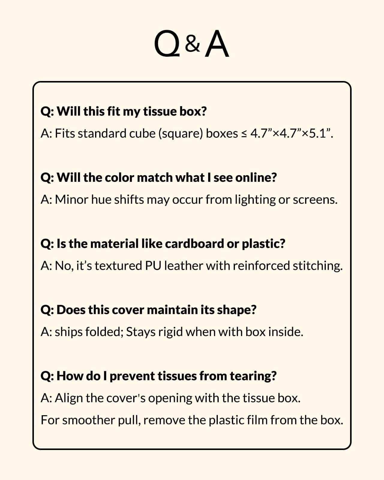 OLETHA Aesthetic Tissues Cube Box Cover, Square Tissue Box Holder, Ivory