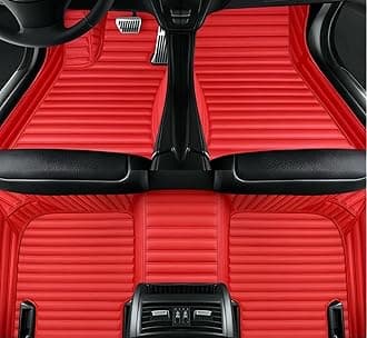 Custom Luxury Car Floor Mats Suitable for All Sedans, Sports Cars,SUV, Business Vehicles, Trucks, Waterproof and Anti Slip Fully Covered Leather Floor Mats (Red-3D)