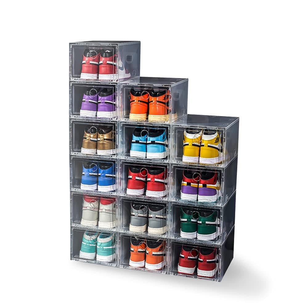 MQ HOME 12 Pack Shoe Storage Boxes,Shoe Box Clear Plastic Stackable,Drawer Type Front Opening Shoe Holder Containers (transparent)